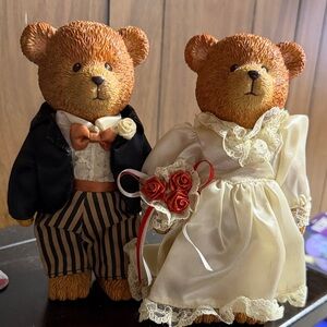 Adorable Bear Couple Figurines in Wedding Attire